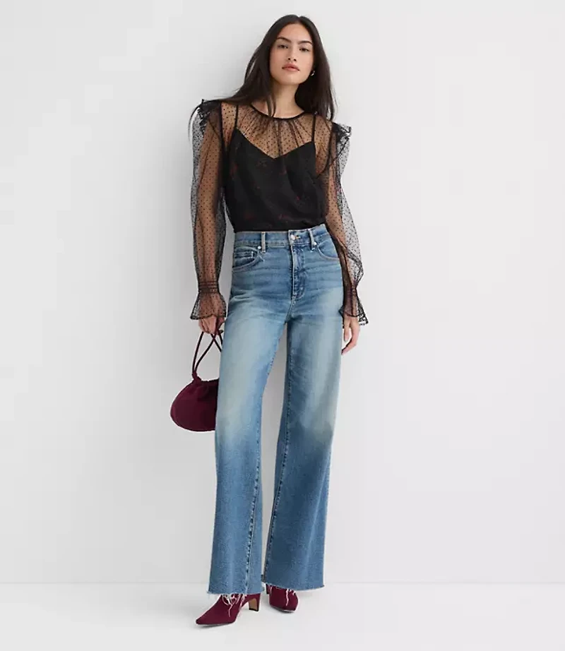 Velvet Dot Tulle Floral Cami Blouse