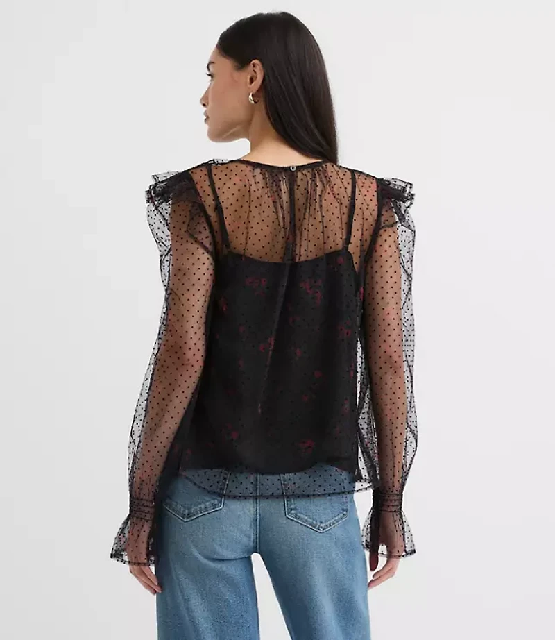 Velvet Dot Tulle Floral Cami Blouse