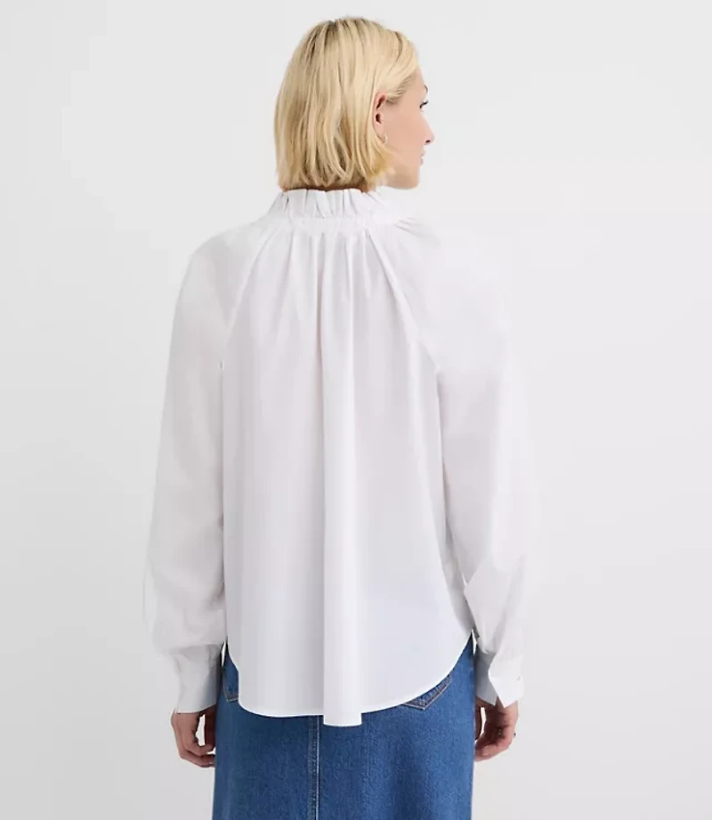 Poplin Ruffle Neck Bow Blouse