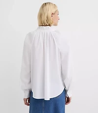 Poplin Ruffle Neck Bow Blouse