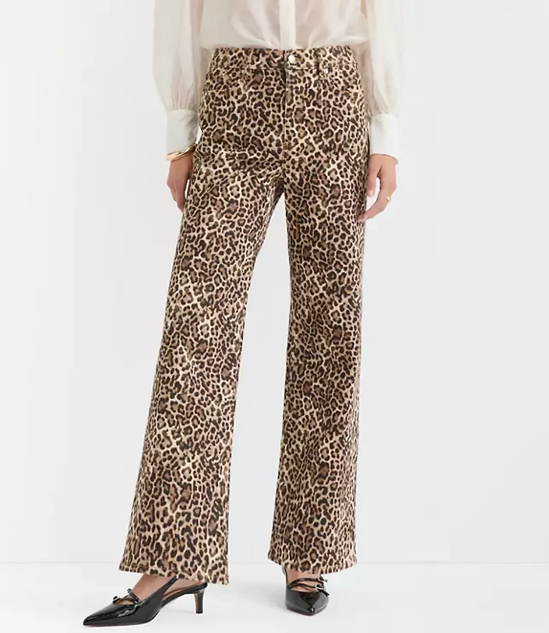 Curvy High Rise Wide Leg Jeans Leopard Print