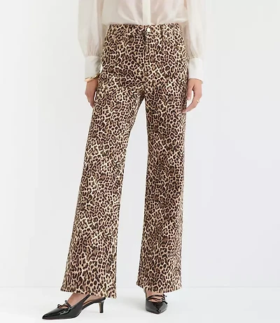 Curvy High Rise Wide Leg Jeans Leopard Print