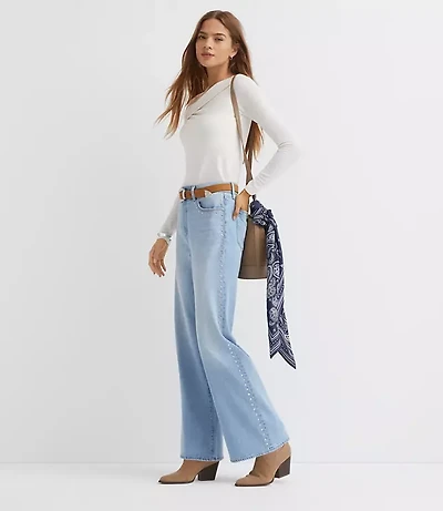Petite Studded High Rise Wide Leg Jeans Mid Vintage Wash