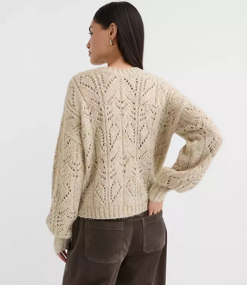 Shimmer Pointelle Blouson Sweater