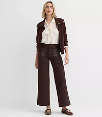 Faux Leather Pocket Palmer Wide Leg Pants Ponte