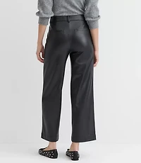 Petite Wide Leg Pants Faux Leather