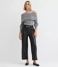 Petite Wide Leg Pants Faux Leather