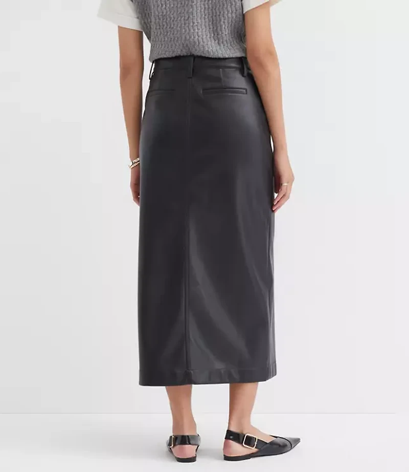 Petite Faux Leather Midi Pocket Skirt