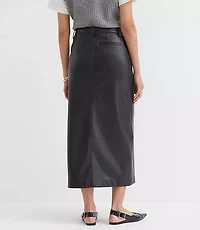 Petite Faux Leather Midi Pocket Skirt
