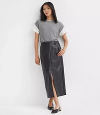 Petite Faux Leather Midi Pocket Skirt