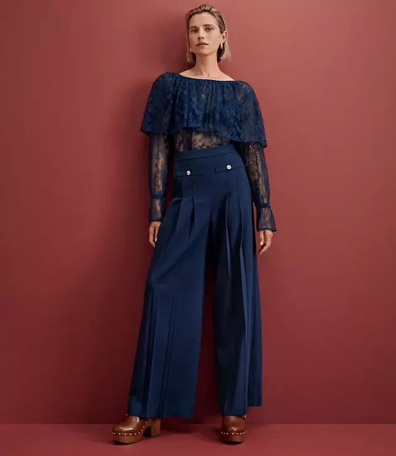Tall Pleated Ultra Wide Leg Pants Twill