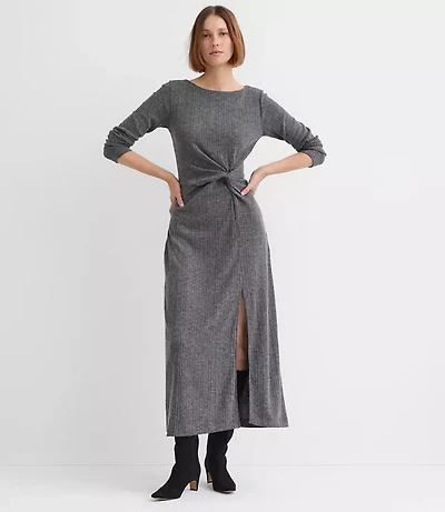 Petite Ribbed Side Twist Midi Dress