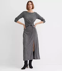 Petite Ribbed Side Twist Midi Dress