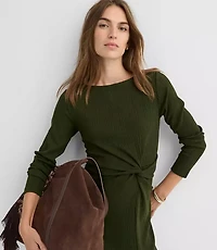 Petite Ribbed Side Twist Midi Dress