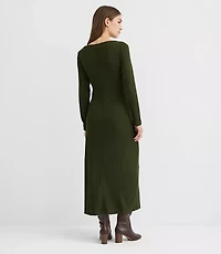 Petite Ribbed Side Twist Midi Dress
