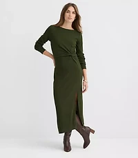 Petite Ribbed Side Twist Midi Dress