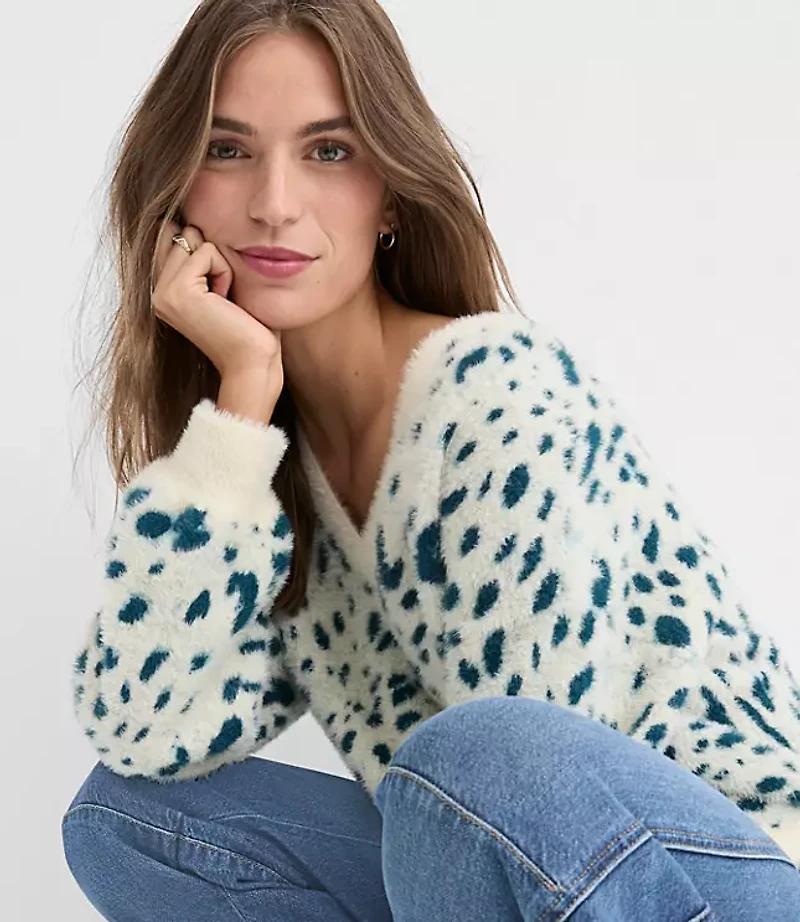 Spotted Ribtrim Relaxed V-Neck Sweater