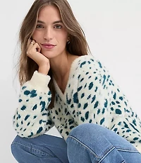 Spotted Ribtrim Relaxed V-Neck Sweater