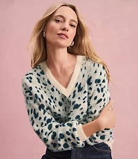 Spotted Ribtrim Relaxed V-Neck Sweater