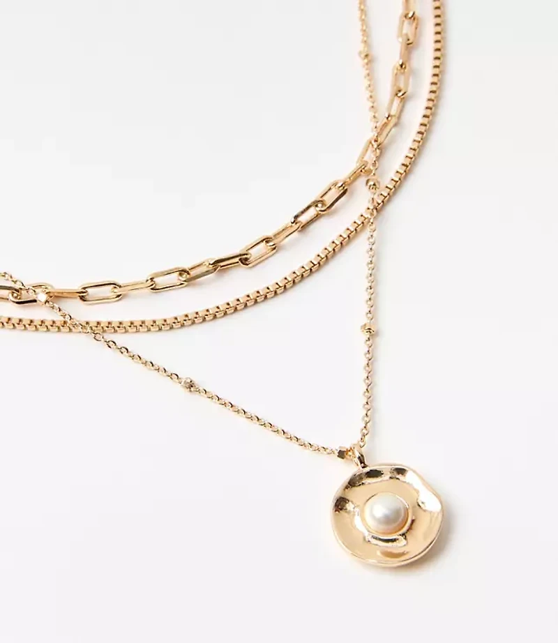 Pearlized Coin Layered Necklace Set