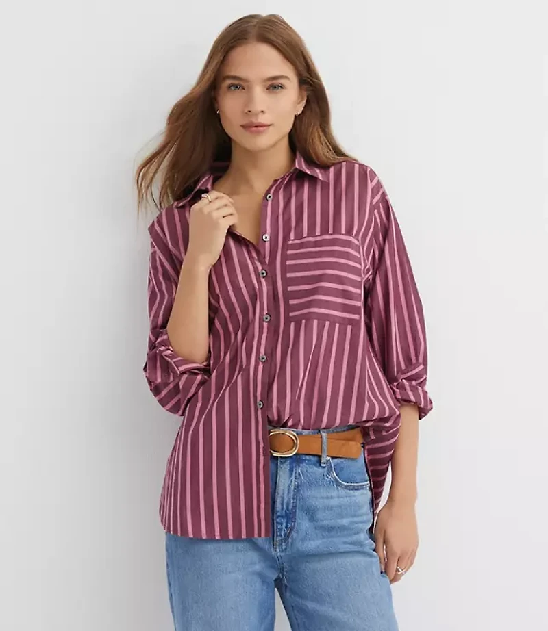 Petite Striped Poplin Everyday Oversized Pocket Shirt