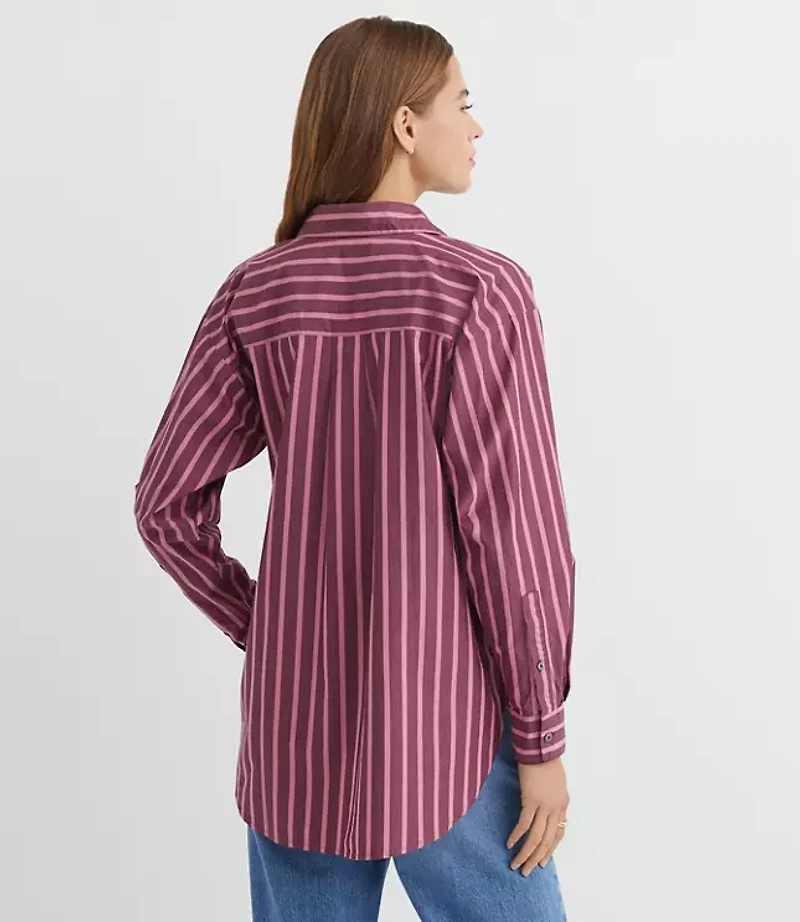 Petite Striped Poplin Everyday Oversized Pocket Shirt