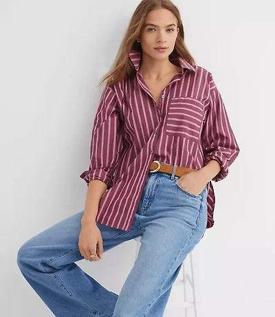 Petite Striped Poplin Everyday Oversized Pocket Shirt