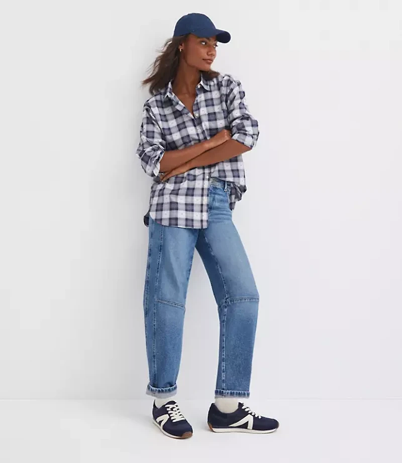Petite Clip Plaid Everyday Oversized Pocket Shirt