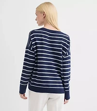 Shimmer Stripe V-Neck Relaxed Everyday Sweater