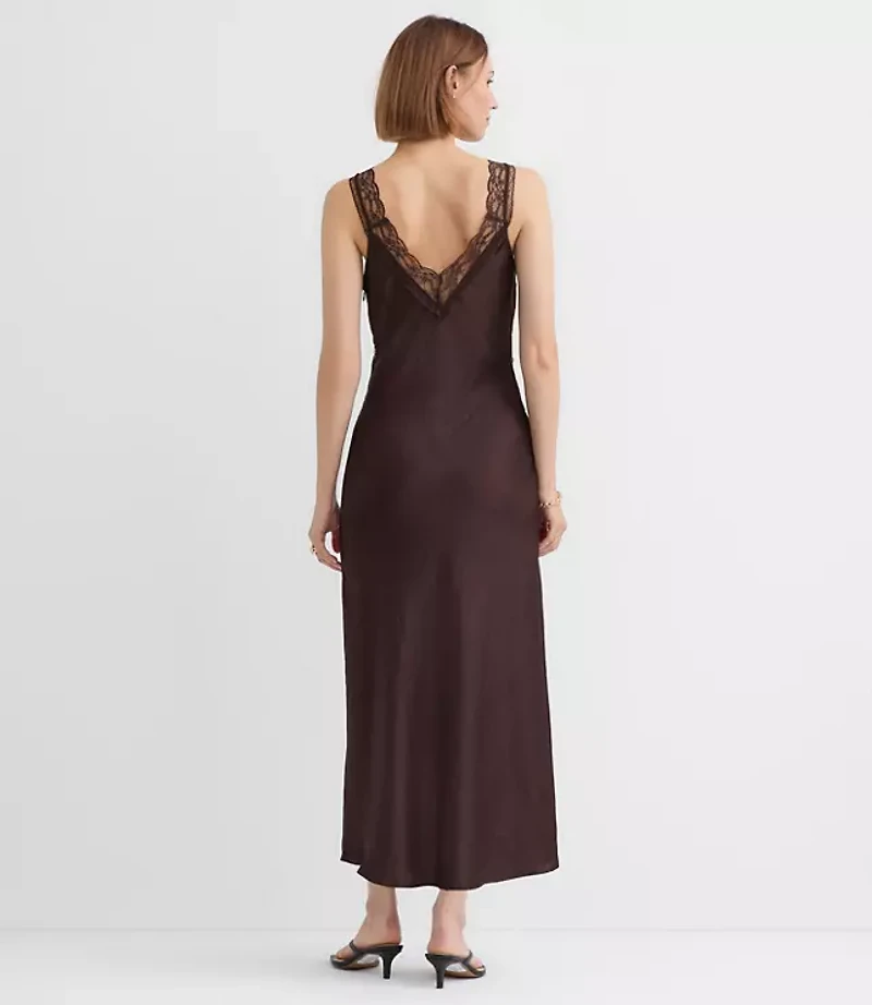 Petite Lace Trim Satin Midi Slip Dress