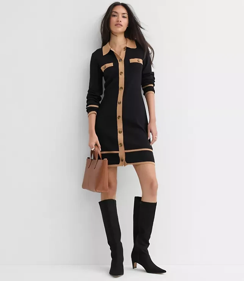 Petite Tipped Sweater Pocket Shirtdress
