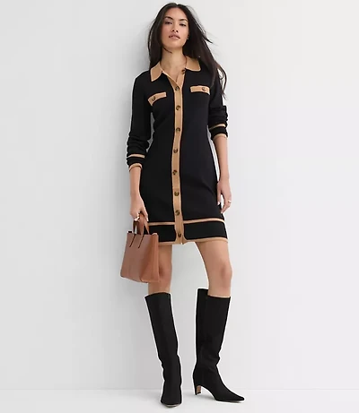 Petite Tipped Sweater Pocket Shirtdress