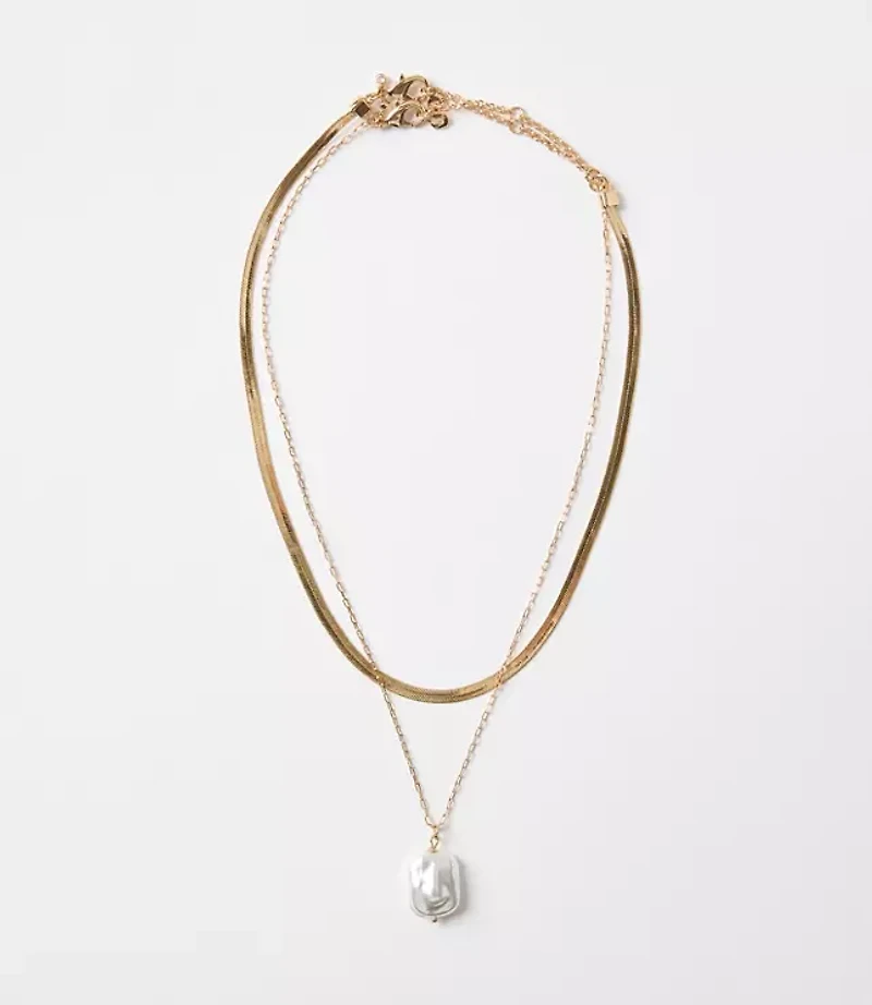 Pearlized Layered Chain Link Necklace Set