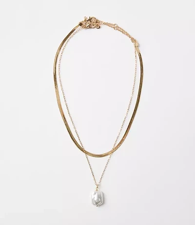 Pearlized Layered Chain Link Necklace Set