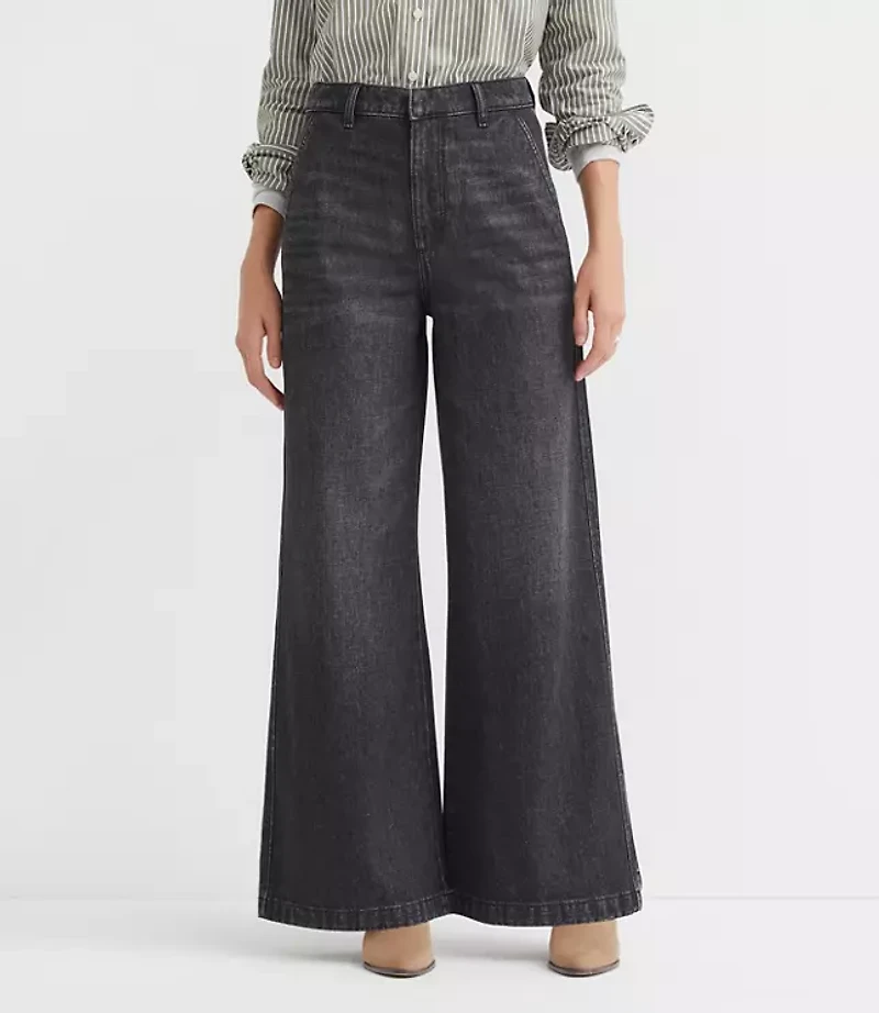 Petite High Rise Trouser Jeans Washed Black Wash