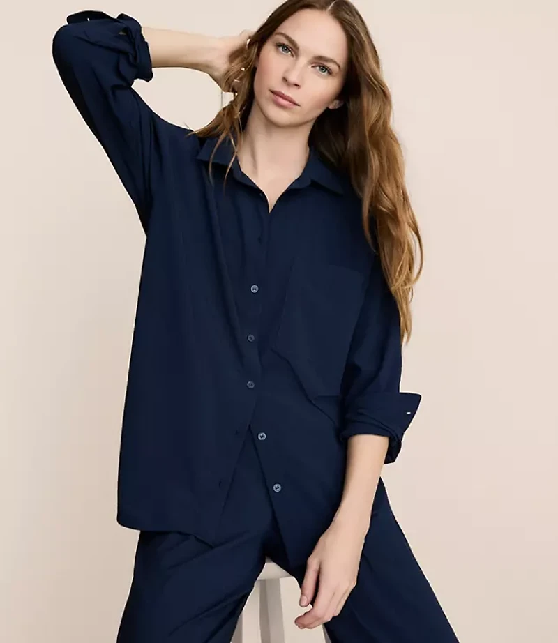 Lou & Grey Seersucker Wanderweave Oversized Pocket Shirt