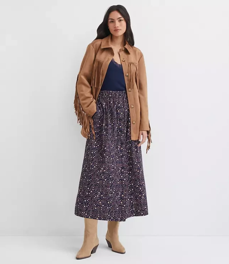 Floral Poplin Button Midi Pocket Skirt