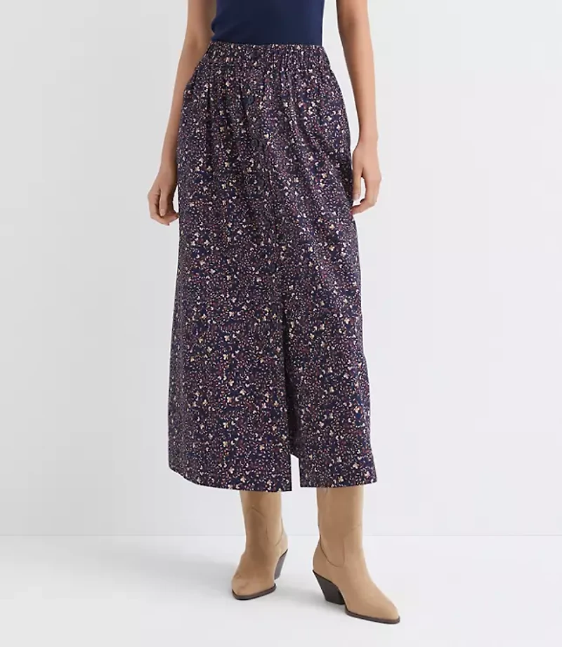 Floral Poplin Button Midi Pocket Skirt