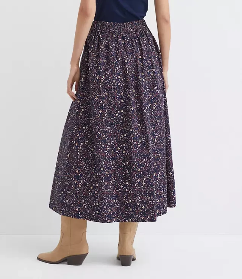 Floral Poplin Button Midi Pocket Skirt