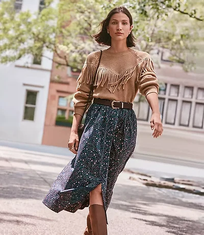 Floral Poplin Button Midi Pocket Skirt