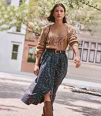 Floral Poplin Button Midi Pocket Skirt
