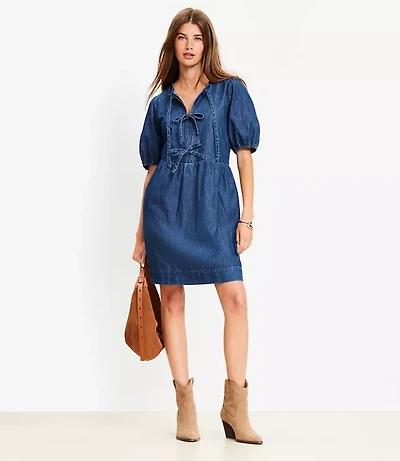 Chambray Bow Mini Pocket Dress