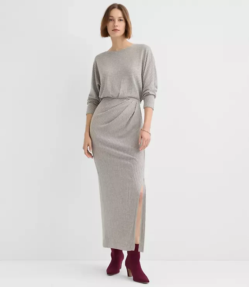Brushed Ottoman Side Pleated Midi Dress