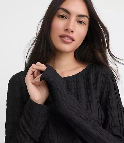 Textured Long Sleeve Crew Neck Tee