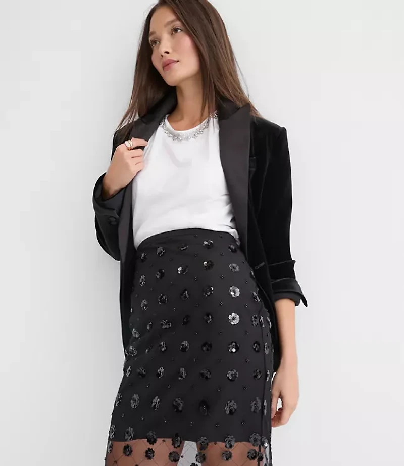 Floral Sequin Overlay Midi Skirt