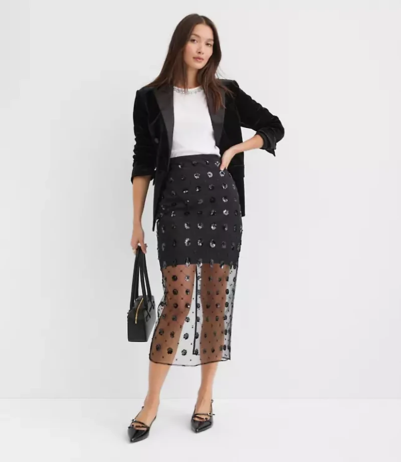 Floral Sequin Overlay Midi Skirt