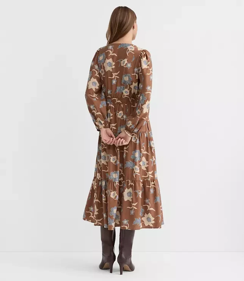 Floral Smocked Tie Waist Midi Dress