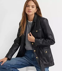Petite Faux Leather Belted Jacket