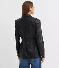 Petite Faux Leather Belted Jacket