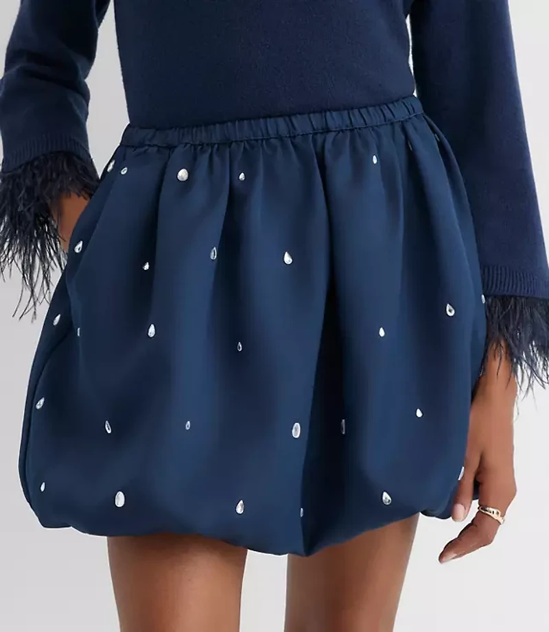 Jeweled Ruched Bubble Mini Skirt